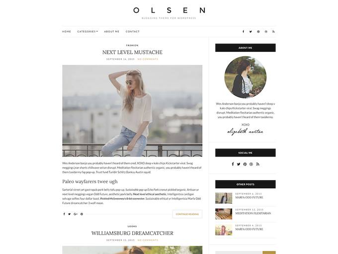 Olsen, Blogging theme, WordPress Theme