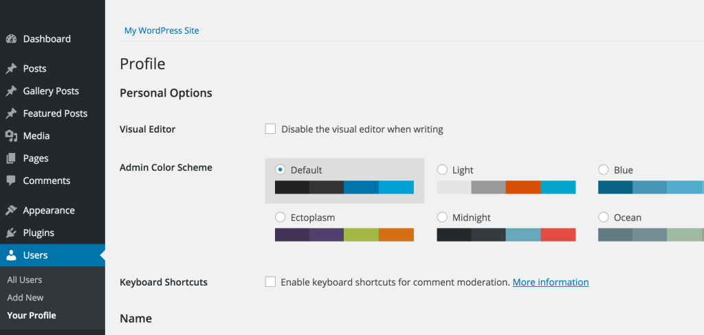 WordPress Admin Toolbar with WP Admin Bar Removal Plugin Active