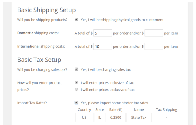 Shipping and Tax Setup