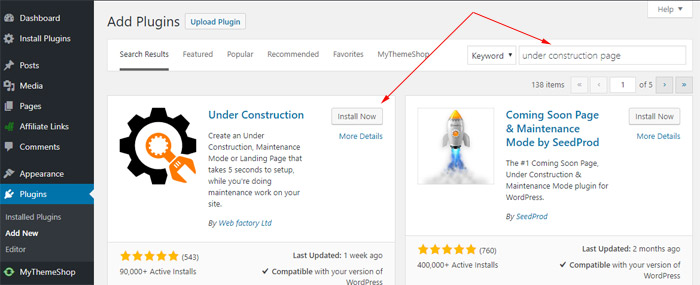 Install Under Construction Page Plugin