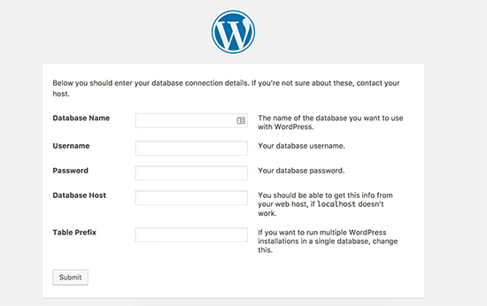 Adding Database info for WordPress