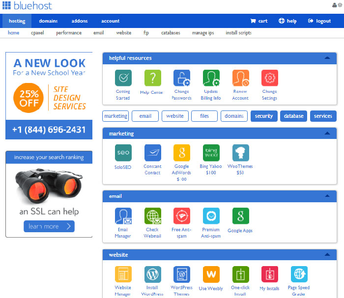 BlueHost User Interface