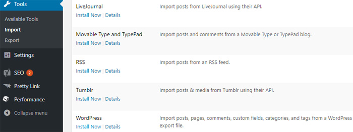 Import Content on WordPress