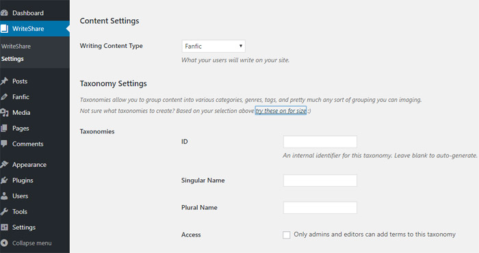 Taxonomy settings