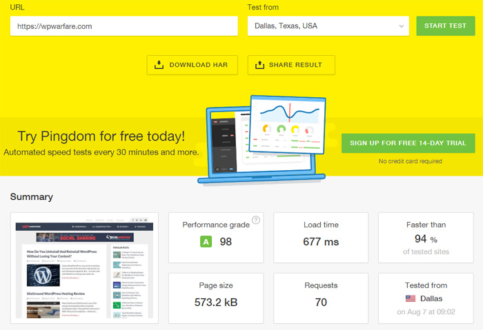 WPWarfare.com site speed