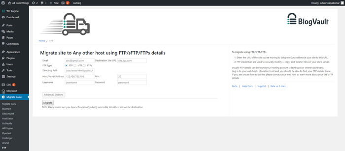 Enter FTP Host Settings