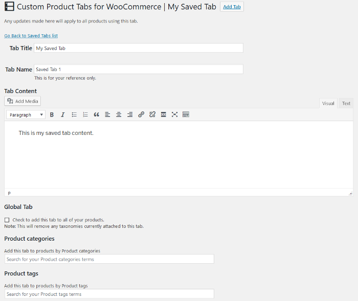 Custom Product Tabs for WooCommerce