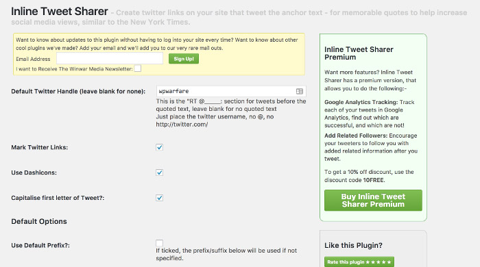 Inline Tweet Sharer setup